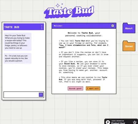 Screenshot of the site of Taste Bud