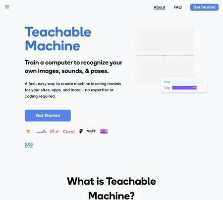Screenshot of the site of Teachble Machine