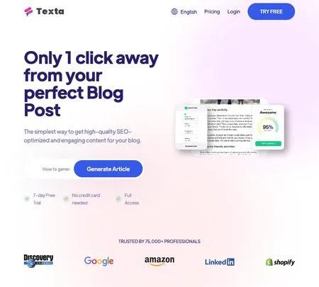 Screenshot of the site of Texta