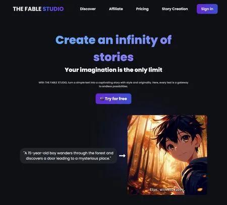 Screenshot of the site of The Fable Studio