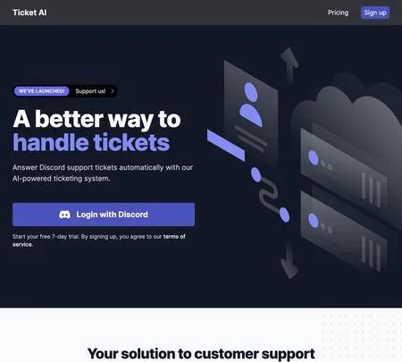 Screenshot of the site of Ticket AI