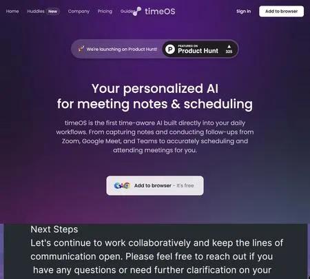 Screenshot of the site of TimeOS