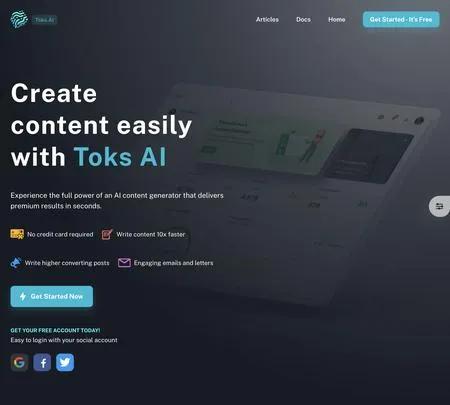 Screenshot of the site of Toks