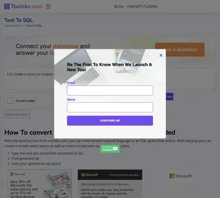 Screenshot of the site of Text2sql
