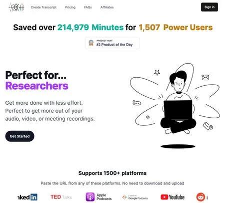 Screenshot of the site of Transcript LOL