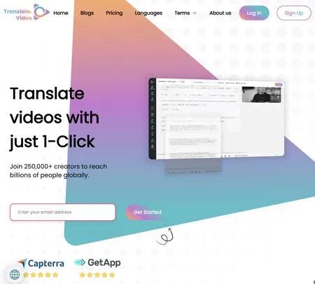 Screenshot of the site of Translate.Video