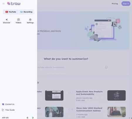 Screenshot of the site of Traw