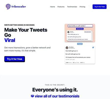 Screenshot of the site of Tribescaler