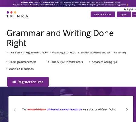 Screenshot of the site of Trinka