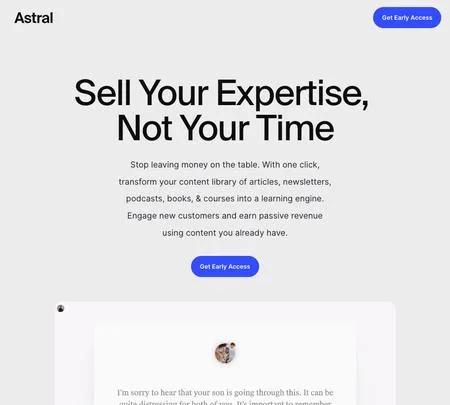 Screenshot of the site of Astral