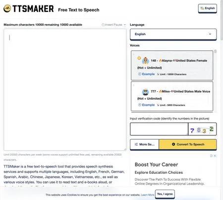 Screenshot of the site of TTSMaker