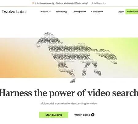 Screenshot of the site of Twelve Labs