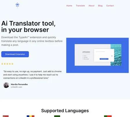Screenshot of the site of Typeari