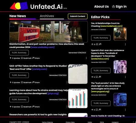 Screenshot of the site of Unfated