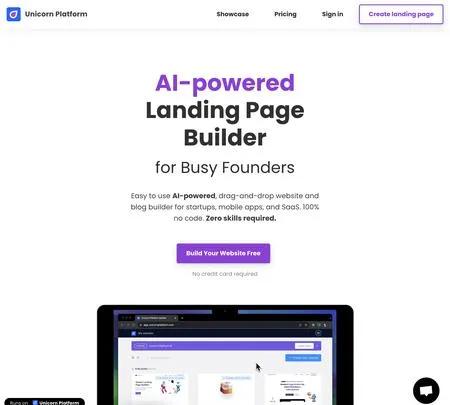 Screenshot of the site of Unicorn Platform