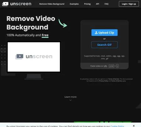 Screenshot of the site of unscreen