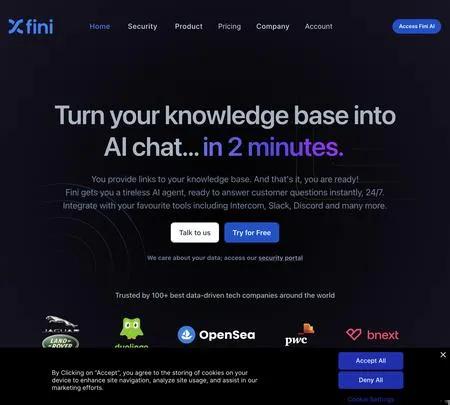 Screenshot of the site of Fini