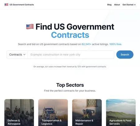 Screenshot of the site of US Government Contracts