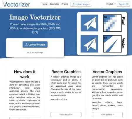 Screenshot of the site of Vectorizer
