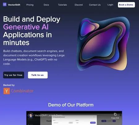Screenshot of the site of VectorShift