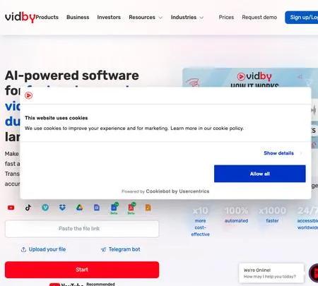 Screenshot of the site of Vidby