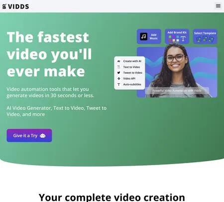 Screenshot of the site of Vidds.co