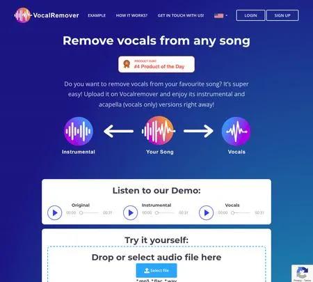 Screenshot of the site of Vocalremover