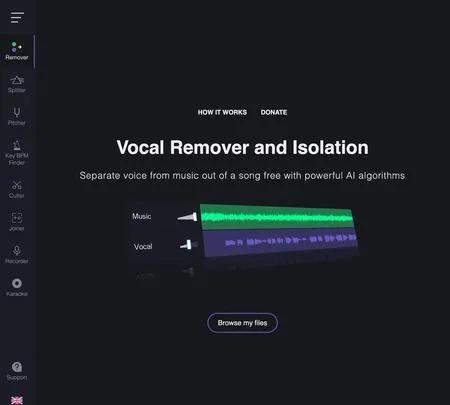 Screenshot of the site of Vocal Remover