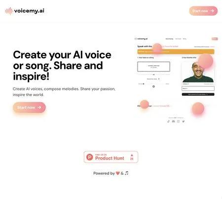 Screenshot of the site of Voicemy
