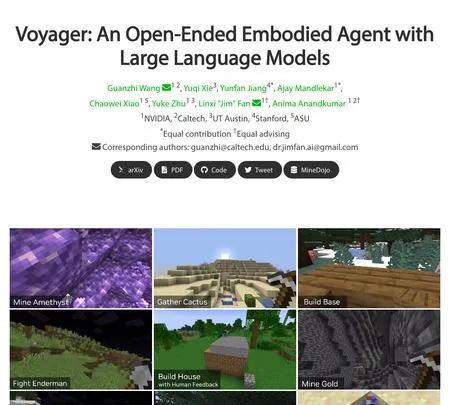 Screenshot of the site of Voyager minedojo