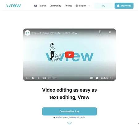 Screenshot of the site of Vrew