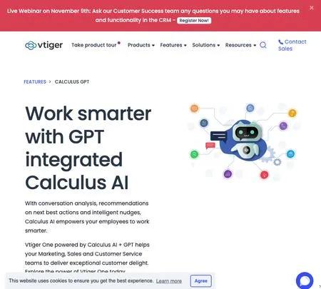 Screenshot of the site of Vtiger Calculus GPT