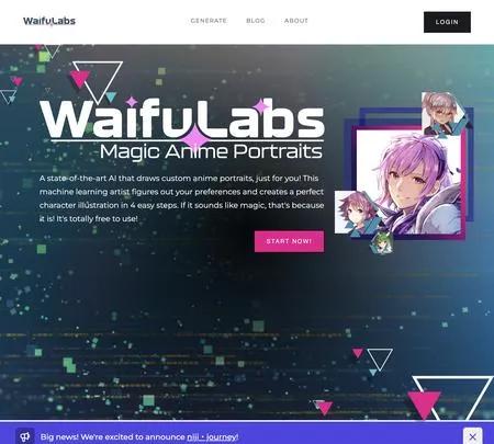 Screenshot of the site of Waifu Labs
