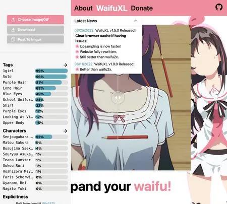 Screenshot of the site of Waifu XL
