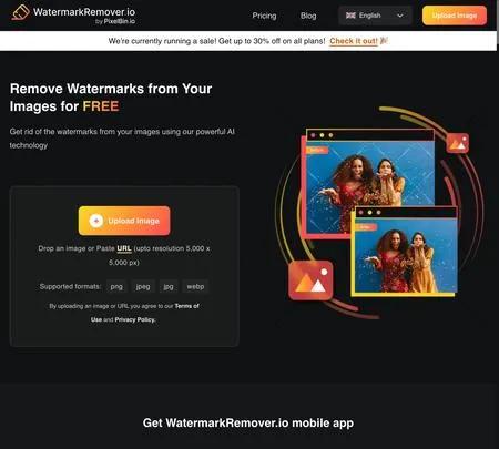 Screenshot of the site of WatermarkRemover.io