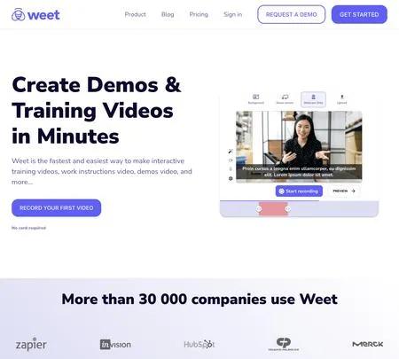 Screenshot of the site of Weet