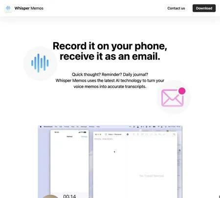 Screenshot of the site of Whisper Memos