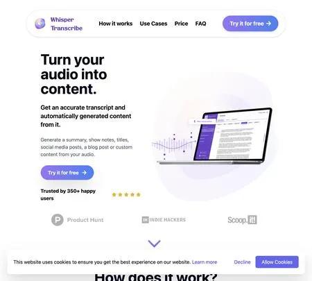 Screenshot of the site of Whisper Transcribe