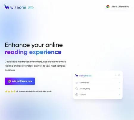 Screenshot of the site of Wiseone
