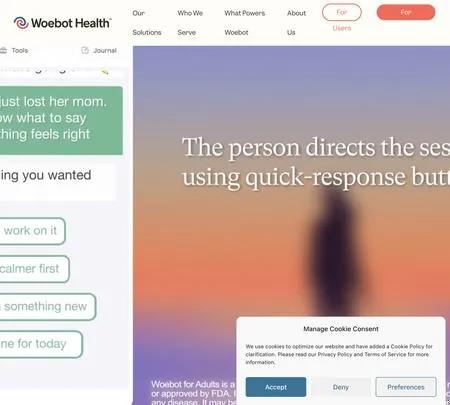 Screenshot of the site of Woebot Health