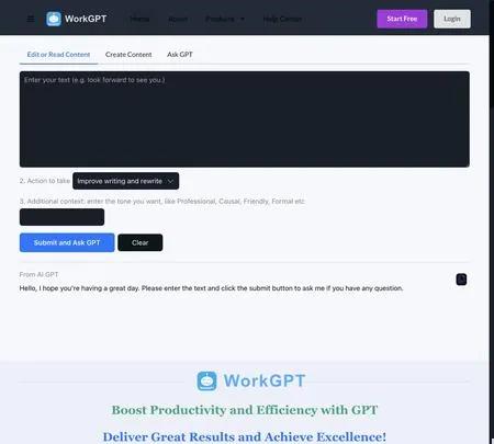 Screenshot of the site of WorkGPT