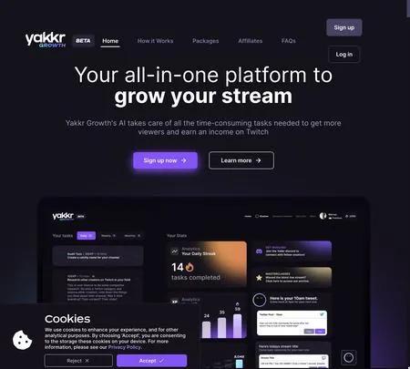 Screenshot of the site of Yakkr Growth