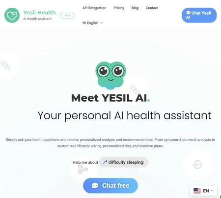 Screenshot of the site of Yesil Health