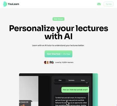 Screenshot of the site of YouLearn
