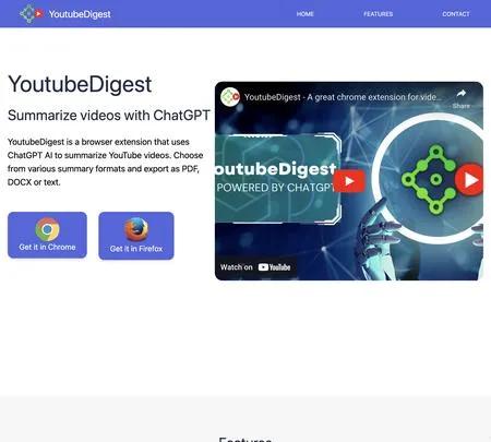 Screenshot of the site of YoutubeDigest