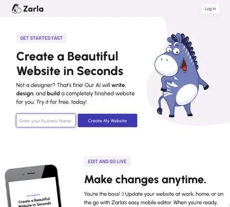 Screenshot of the site of Zarla