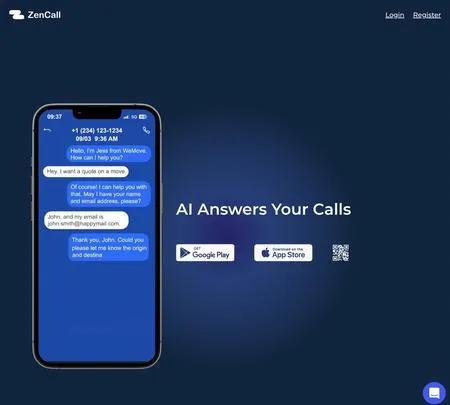 Screenshot of the site of Zencall