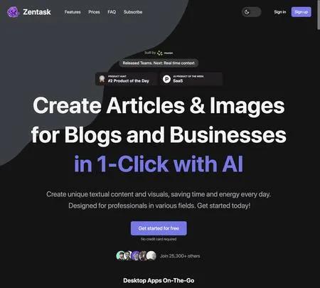 Screenshot of the site of Zentask