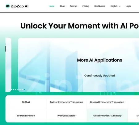 Screenshot of the site of ZipZap