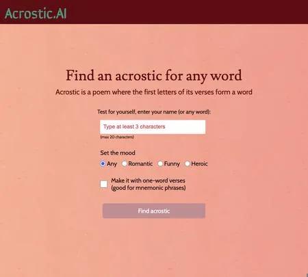 Screenshot of the site of Acrostic AI